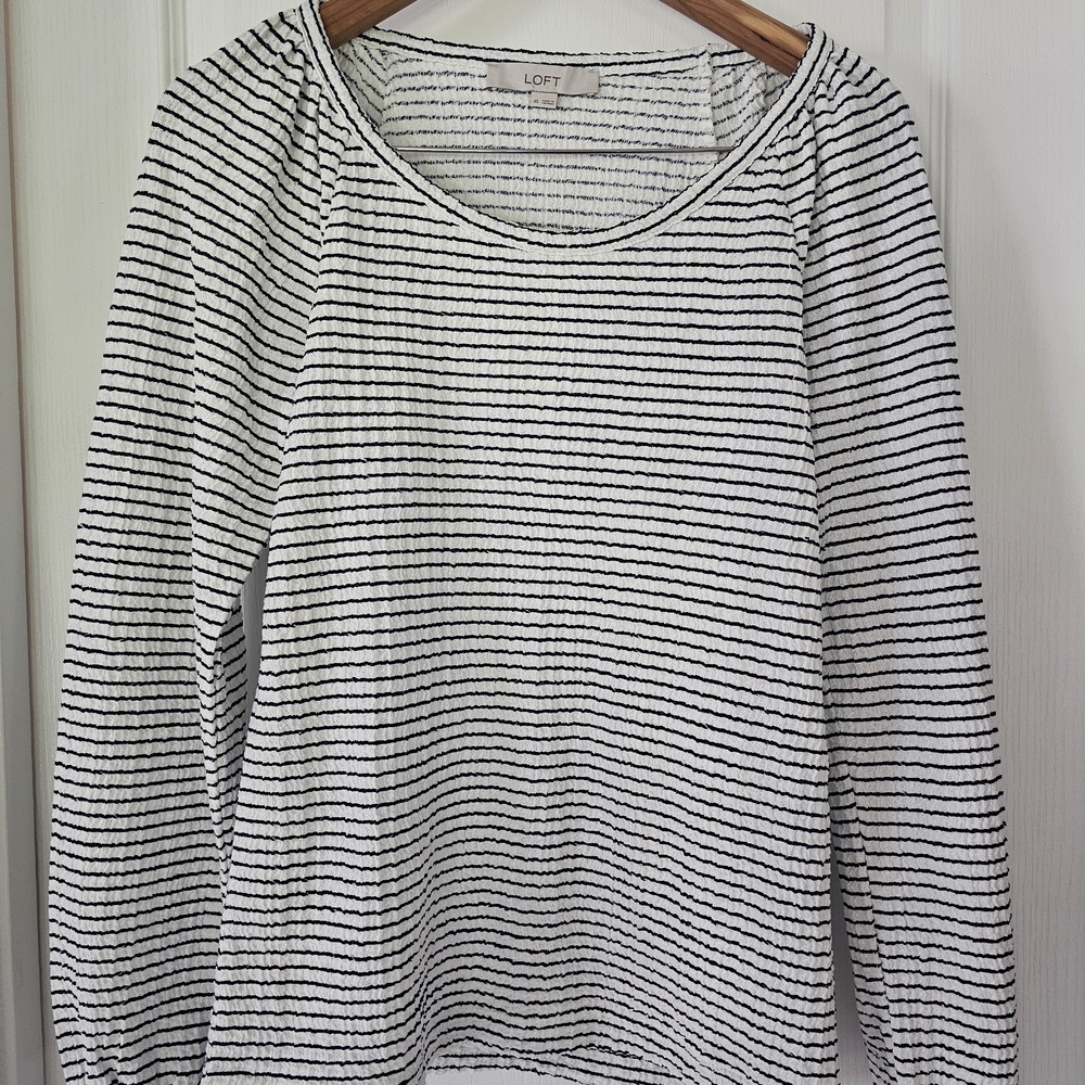 LOFT Women's Classic Black and White Striped Blouse